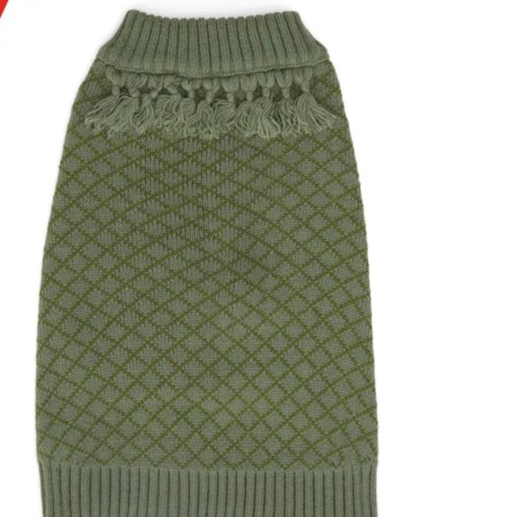 YOULY The Artist Olive Fringe Knit Dog Sweater - Picture 2 of 3